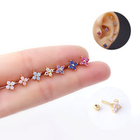 20G Silver Flower Conch Tragus Stud Piercing | HSPJ686
