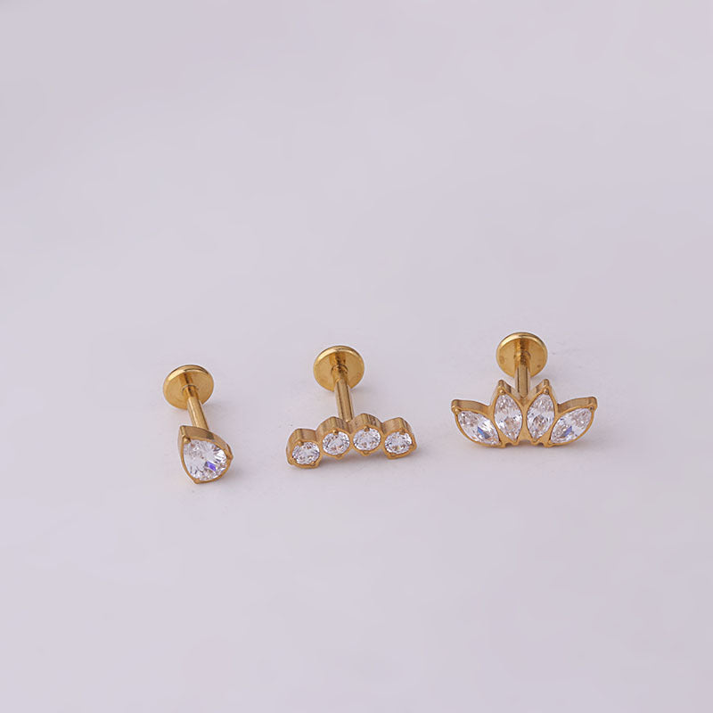 Titanium Gold Bezel Flat Back Sleeper Earrings