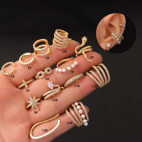 18K Gold No Piercing Cross Ear Cuff Snake Ear Climber
