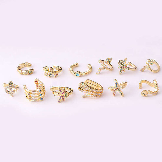 18K Gold No Piercing Ear Cuff, Snake Ear Climber, Starfish Ear Cuff