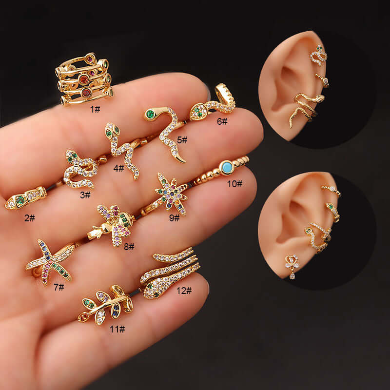 18K Gold No Piercing Ear Cuff, Snake Ear Climber, Starfish Ear Cuff