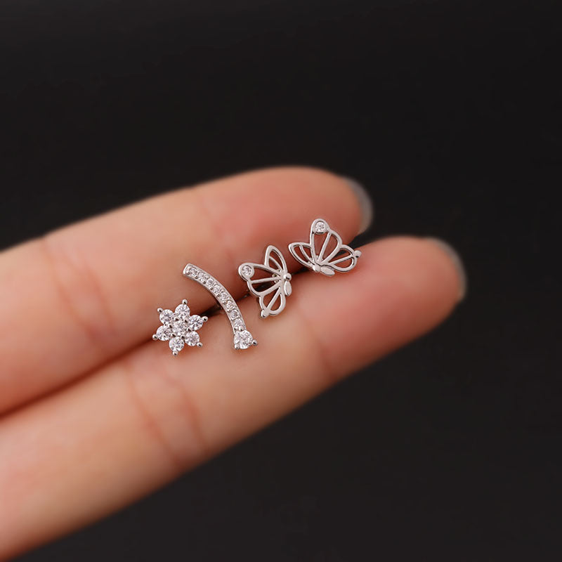 cartilage earrings, piercing jewelry, cartilage piercing, body jewelry, helix piercing, helix earrings, tragus piercing, flower earrings, butterfly earrings
