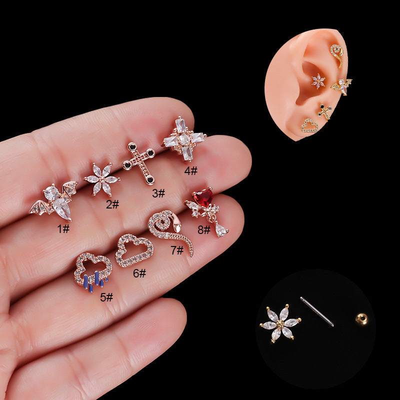 cartilage earrings, piercing jewelry, cartilage piercing, body jewelry, helix piercing, helix earrings, tragus piercing, flower earrings, cross earrings