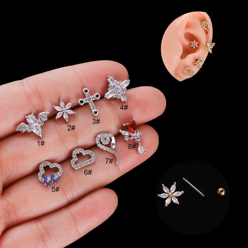 cartilage earrings, piercing jewelry, cartilage piercing, body jewelry, helix piercing, helix earrings, tragus piercing, flower earrings, cross earrings