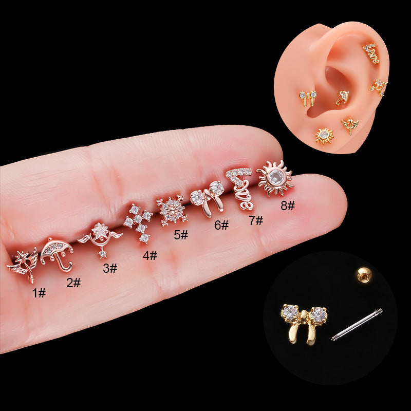 20G Small Umbrella Upper Lobe Conch Stud Earrings