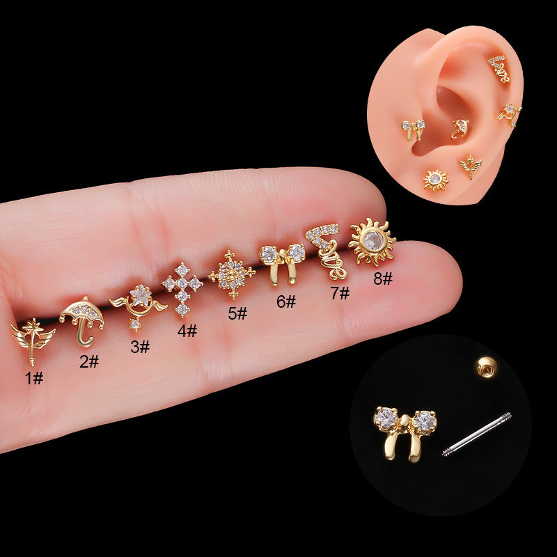 20G Small Umbrella Upper Lobe Conch Stud Earrings