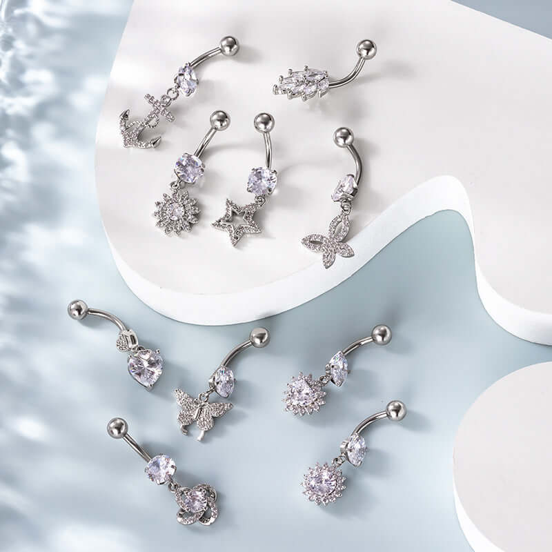 14G Hypoallergenic Leaf Heart Navel Ring