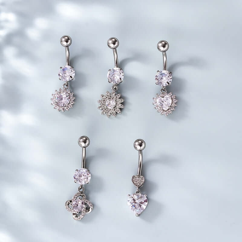 14G Hypoallergenic Leaf Heart Navel Ring