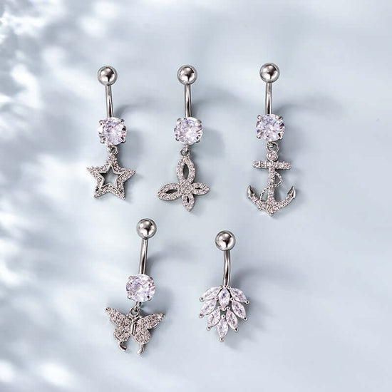 14G Hypoallergenic Leaf Heart Navel Ring