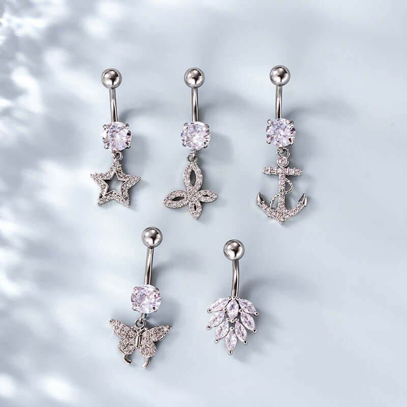 14G Hypoallergenic Leaf Heart Navel Ring