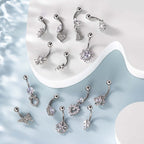 Top Mount Flower Heart Silver Dangle Belly Button Rings