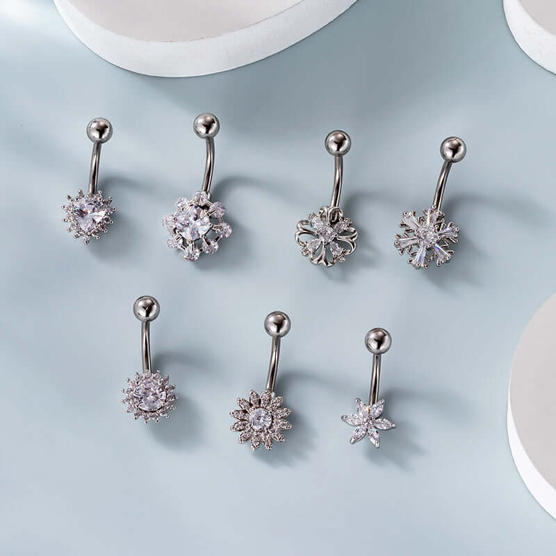 Top Mount SunFlower Heart Silver Dangle Belly Button Rings