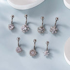 Top Mount SunFlower Heart Silver Dangle Belly Button Rings