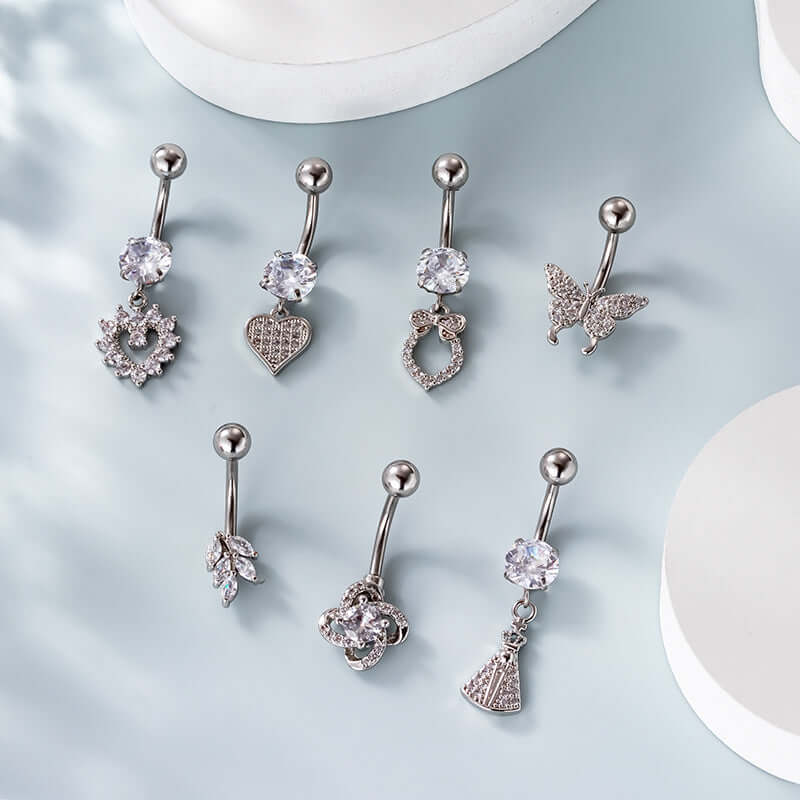 Top Mount Heart Silver Dangle Belly Button Rings