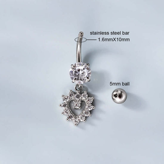 Top Mount Heart Silver Dangle Belly Button Rings