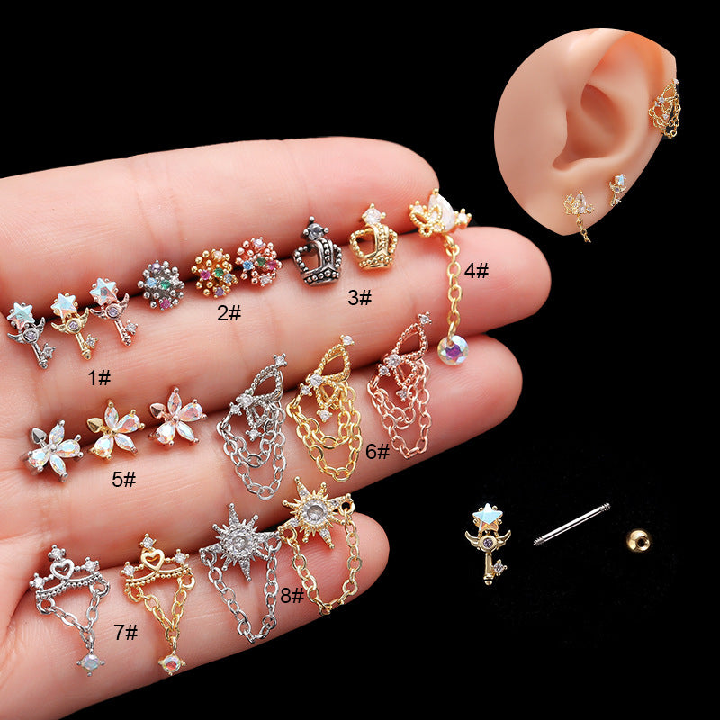 20G Butterfly Crown Chain Dangle Helix Piercing