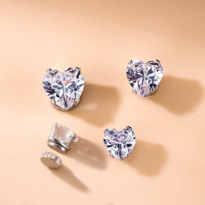 6mm 7mm Magnetic Surgical Steel Earrings Non Piercing Heart Stud