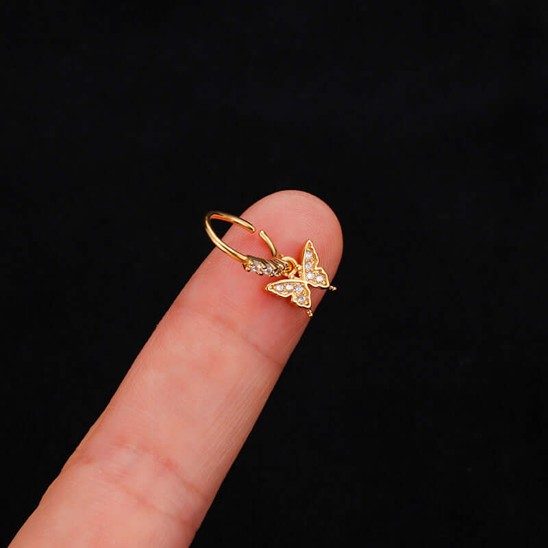 18K Gold Dangle Hoop Nose Ring