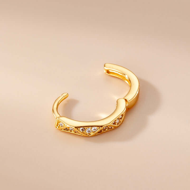 18K gold plated cartilage hoop huggie earring with CZ stones for helix and daith piercings, SKU HSPJ794, single piece for $14.99