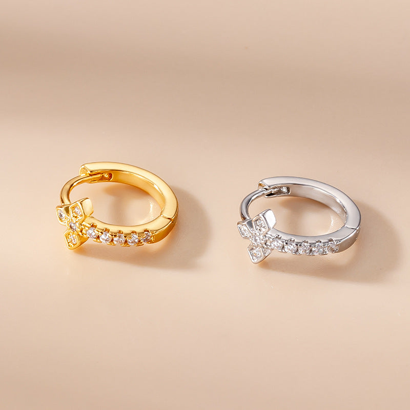 18K Gold Cross Cartilage Hoop Huggies