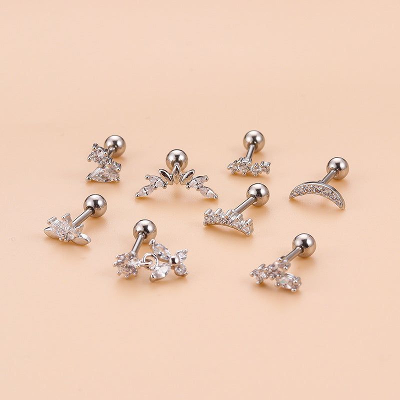 16G Cartilage Curve Bar Stud Earrings, Conch Helix Stud