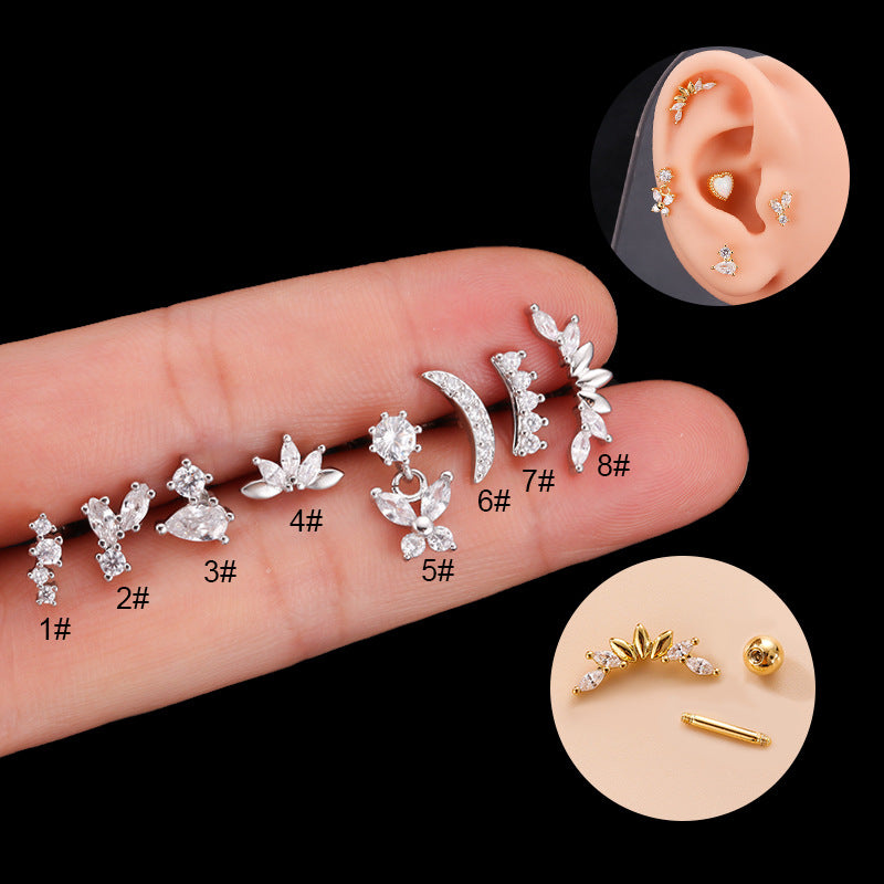 16G Cartilage Curve Bar Stud Earrings, Conch Helix Stud