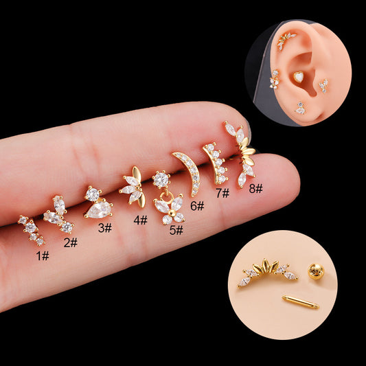 16G Cartilage Curve Bar Stud Earrings, Conch Helix Stud