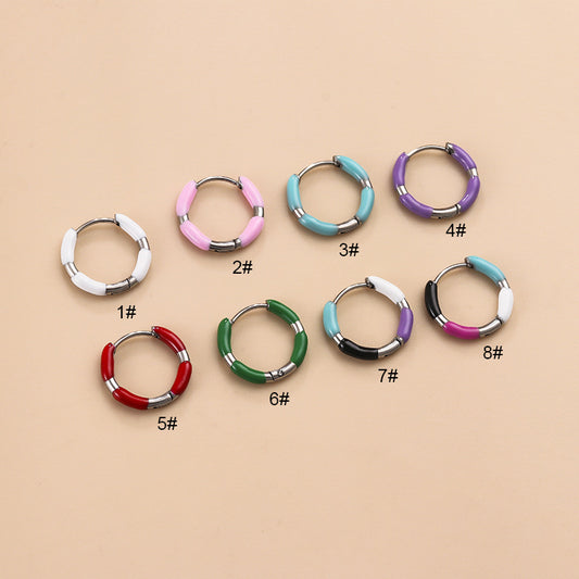 18K Surgical Steel Cartilage Huggie Hoop Earrings Enamel Earrings