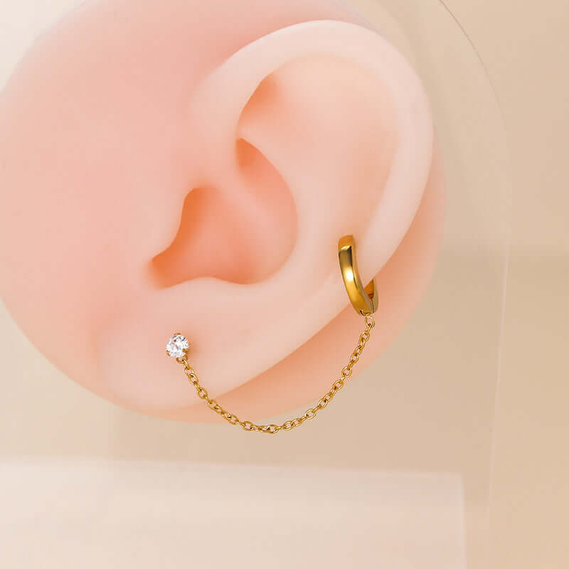 20G Second Hole Connected Chain Hoop Earrings