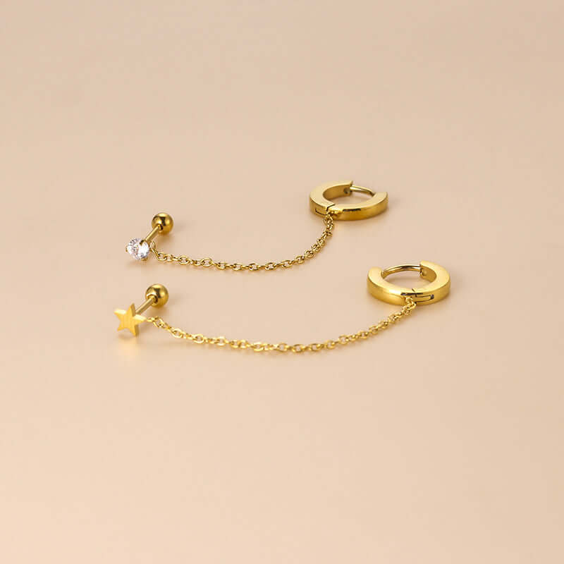 20G Second Hole Connected Chain Hoop Earrings