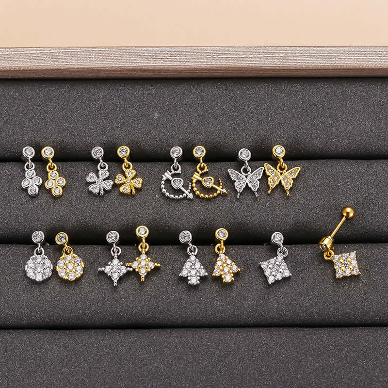 20G Cartilage Surgical Steel Dangle Stud Earrings Four Leaf Clover Conch Earrings | HSPJ839