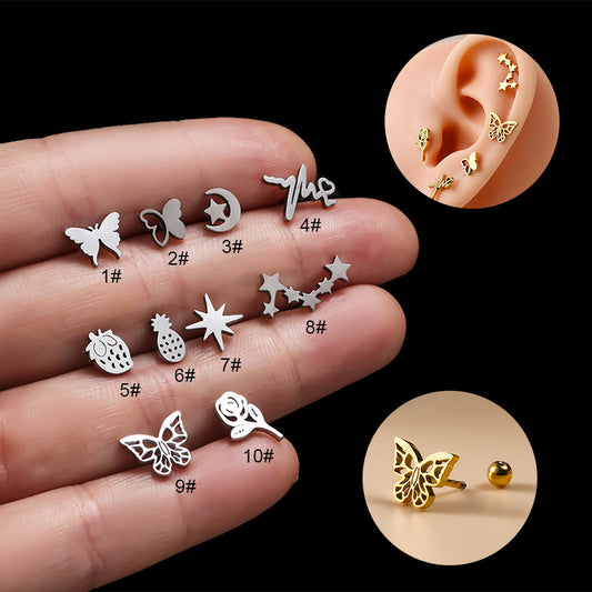 20G Cartilage Surgical Steel Earrings Butterfly Ball Back Earrings Barbell Earrings | HSPJ840