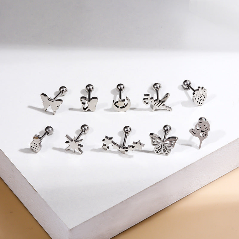 20G Cartilage Surgical Steel Earrings Butterfly Ball Back Earrings Barbell Earrings | HSPJ840
