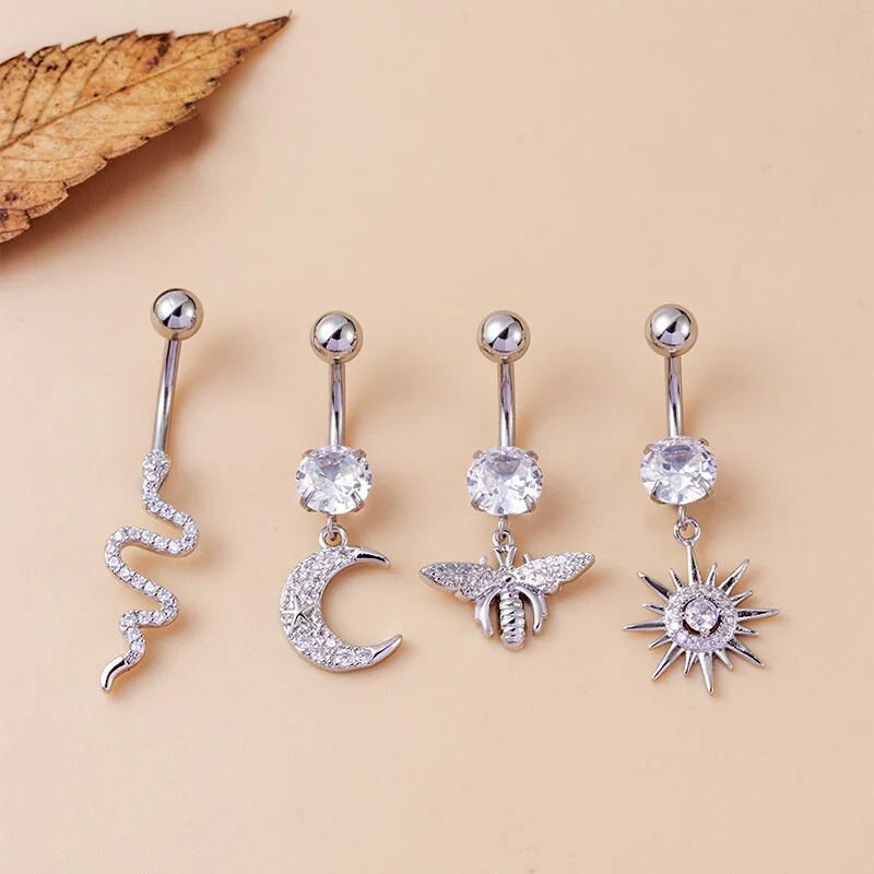 belly ring, belly piercing, belly button piercing, belly button rings, titanium belly rings, snake belly rings, butterfly belly ring, moon jewelry, silver jewelry