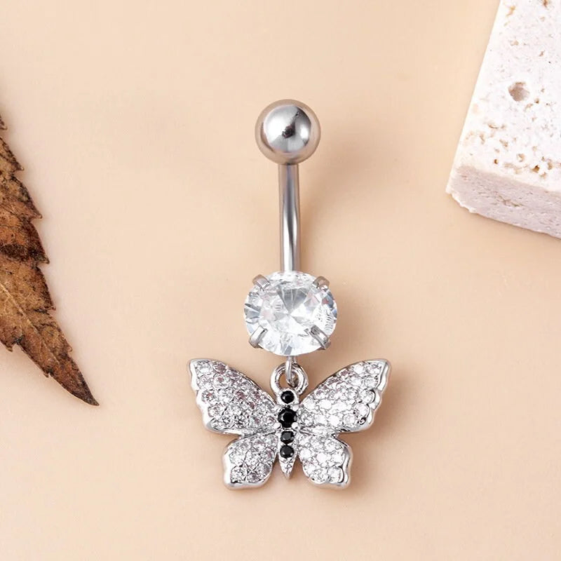 14G Surgical Steel Navel Ring, Butterfly Belly Piercing, Body Pierced