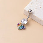 14G Surgical Steel Dangle Navel Ring, Heart Belly Button Ring