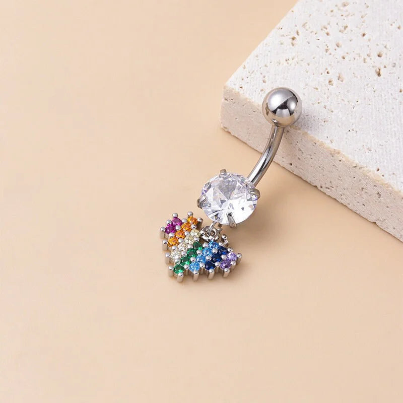 14G Surgical Steel Dangle Navel Ring, Heart Belly Button Ring