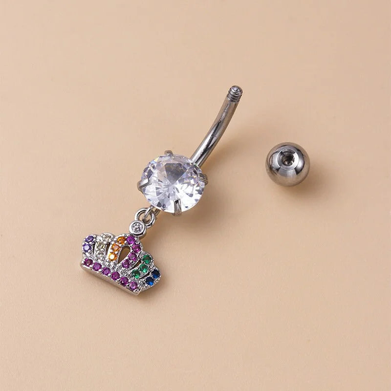 14G Surgical Steel Dangle Navel Ring, Heart Belly Button Ring