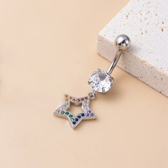 14G Surgical Steel Dangle Navel Ring, Heart Belly Button Ring