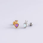 16G Cartilage Surgical Steel Earrings Crown Earrings Heart Earrings Ball Back Earrings | HSPJ888