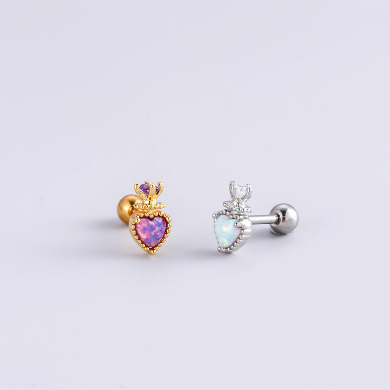 16G Cartilage Surgical Steel Earrings Crown Earrings Heart Earrings Ball Back Earrings | HSPJ888