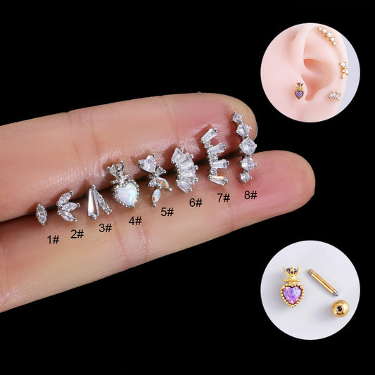 16G Cartilage Surgical Steel Earrings Crown Earrings Heart Earrings Ball Back Earrings | HSPJ888