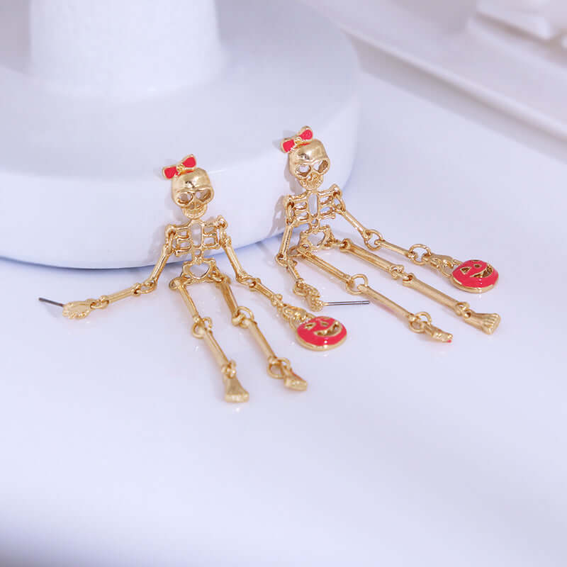 Halloween Wicked Skeleton Skull Grunge Drop Earrings