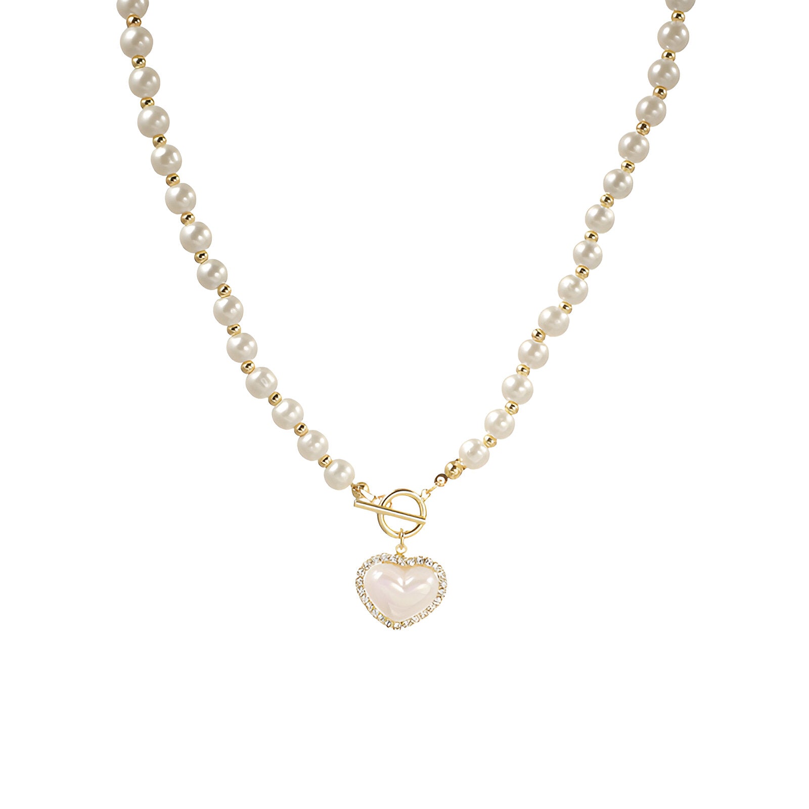 Heart Charm Pearl Bead OT Necklace