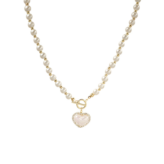 Heart Charm Pearl Bead OT Necklace