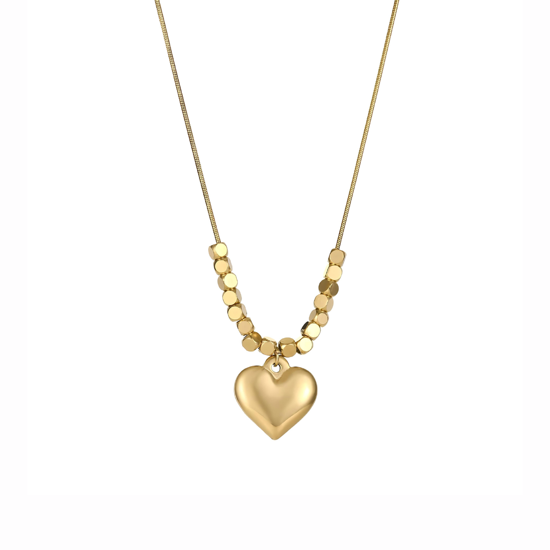 2 Ways Heart Pendant Gold Cube Layering Necklace