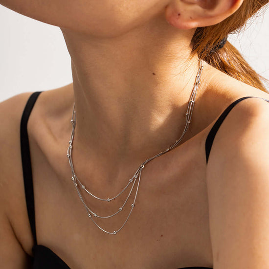 14K Gold Layering Herringbone Beads Chain Necklace
