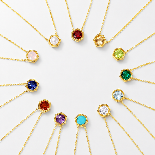 Hexagon Bezel Birth Month Gemstone Necklace