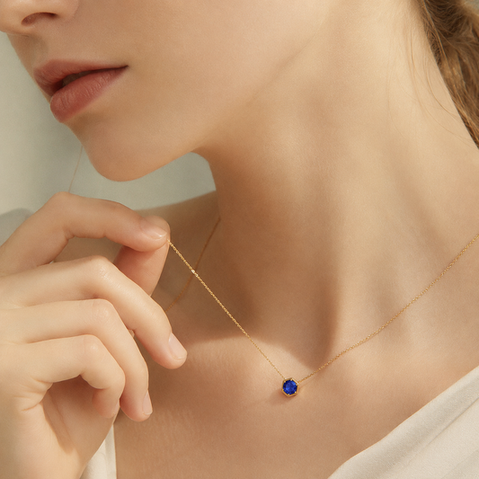 Hexagon Bezel Birth Month Gemstone Necklace