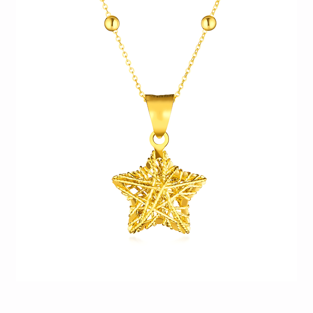 Hollow Star Pendant Gold Bead Necklace